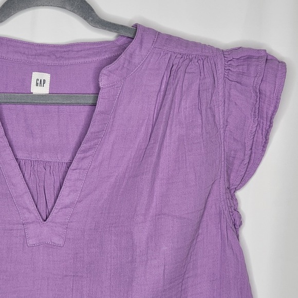 GAP Women's Lavender Ruffle Sleeve V-Neck LightweightGauze Blouse Top Size Large - Picture 2 of 8